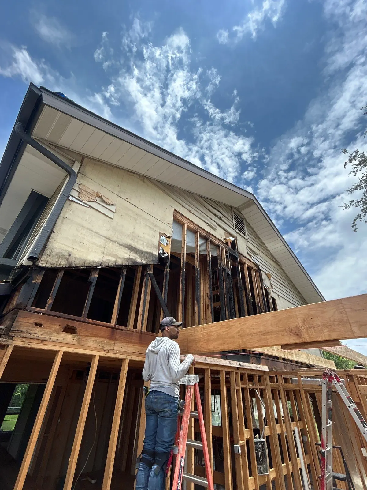 Structural framing on fire rebuild by Flip Fixer